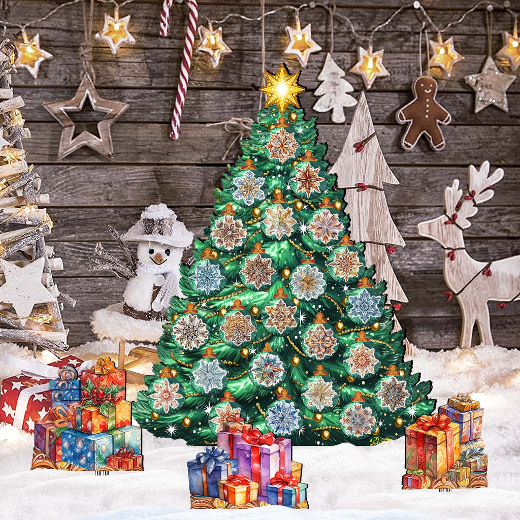 Snowflake-Themed Christmas Tree Outdoor Indoor Décor Wooden Christmas Decoration by G. Debrekht Christmas Décor - 8191504F-G
