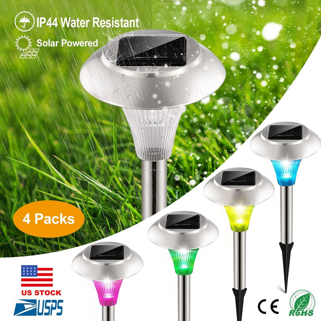 4-Pack Solar Garden Lights – Color-Changing IP44 Waterproof Pathway & Landscape Lights