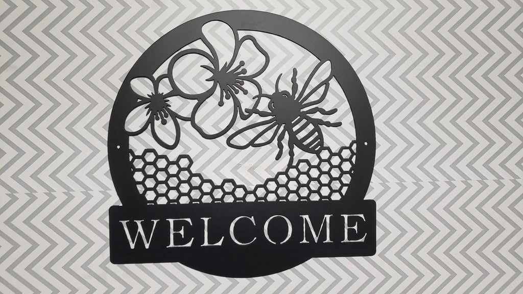 Honey Bee Welcome Sign – Metal Porch & Garden Décor