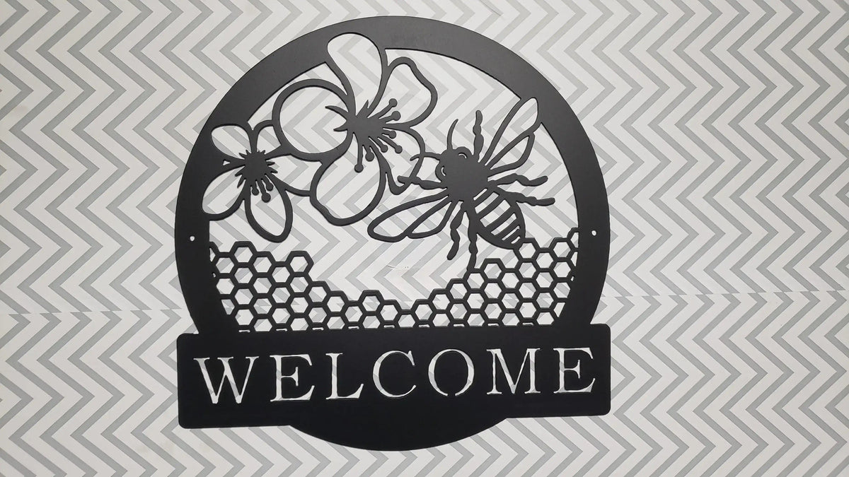 Honey Bee Welcome Sign – Metal Porch & Garden Décor