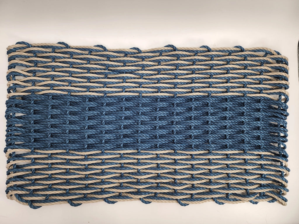 Navy Blue & Tan Double Weave Lobster Rope Doormat – Handwoven Marine-Grade Outdoor Mat