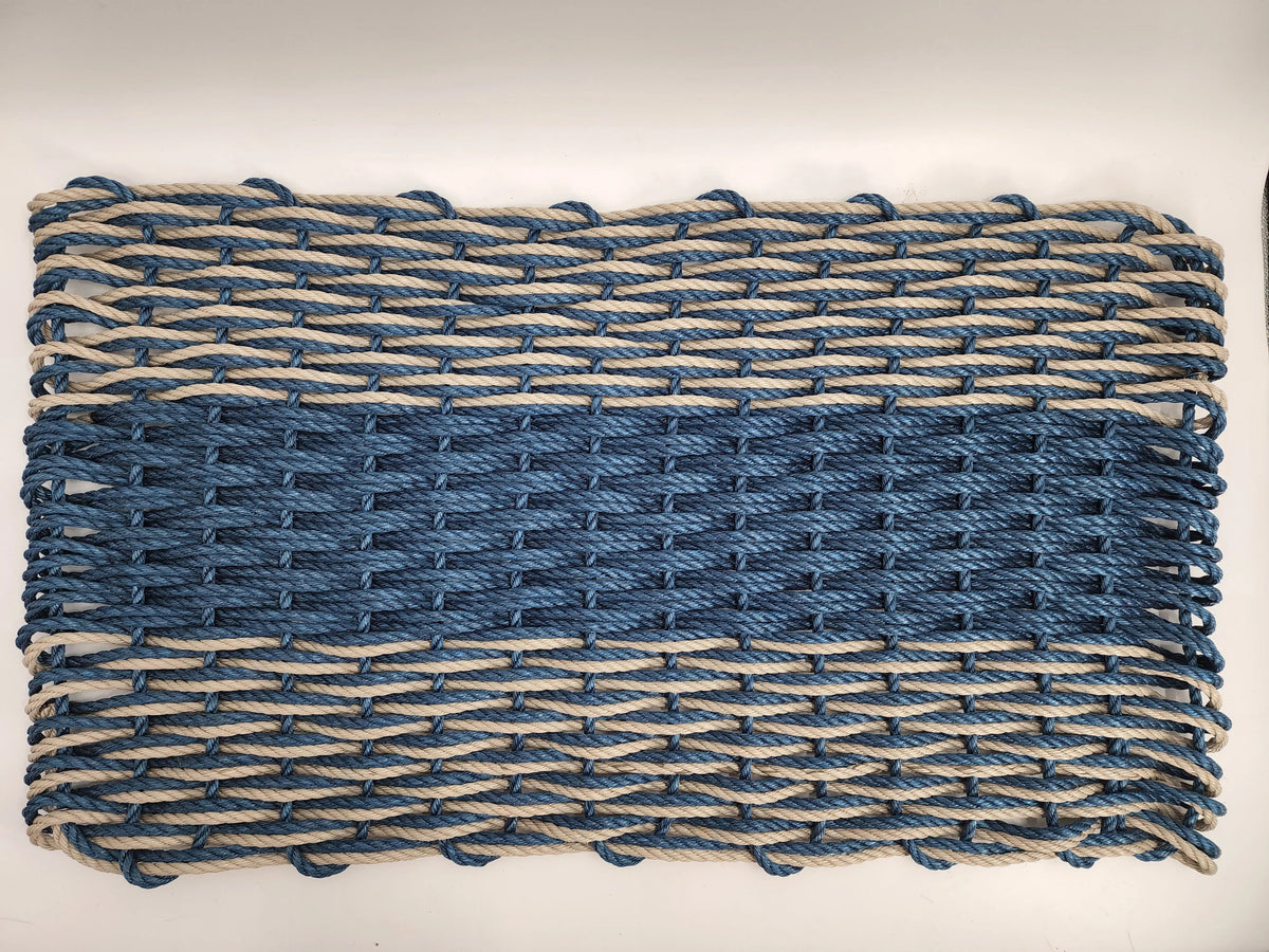 Navy Blue & Tan Double Weave Lobster Rope Doormat – Handwoven Marine-Grade Outdoor Mat