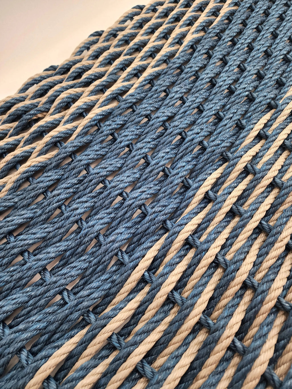 Navy Blue & Tan Double Weave Lobster Rope Doormat – Handwoven Marine-Grade Outdoor Mat