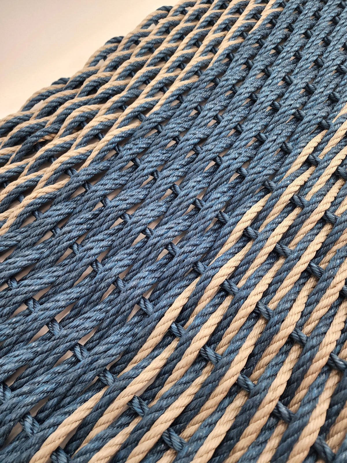 Navy Blue & Tan Double Weave Lobster Rope Doormat – Handwoven Marine-Grade Outdoor Mat