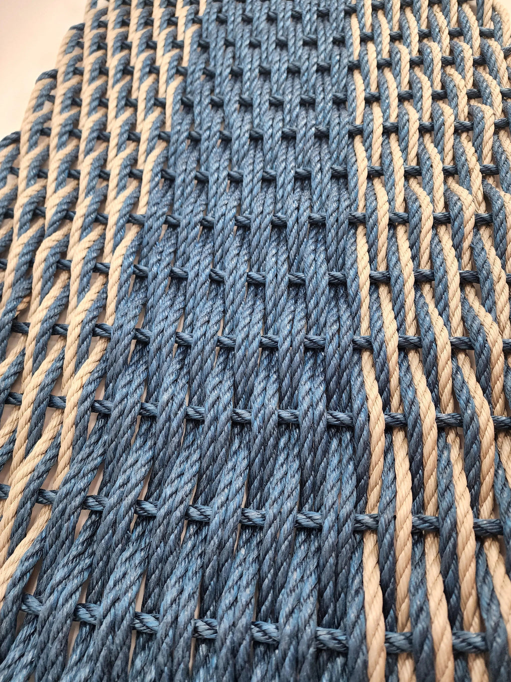 Navy Blue & Tan Double Weave Lobster Rope Doormat – Handwoven Marine-Grade Outdoor Mat