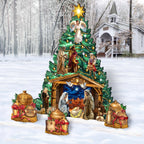 Nativity-Themed Christmas Tree Set Outdoor Indoor Decor Wooden Christmas Decoration by D. Gelsinger Christmas Decor - 8191503F-DG-G