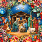 Nativity Wreath Outdoor Indoor Decor Wooden Christmas Decoration by G. Debrekht - Christmas Decor - 8652805F