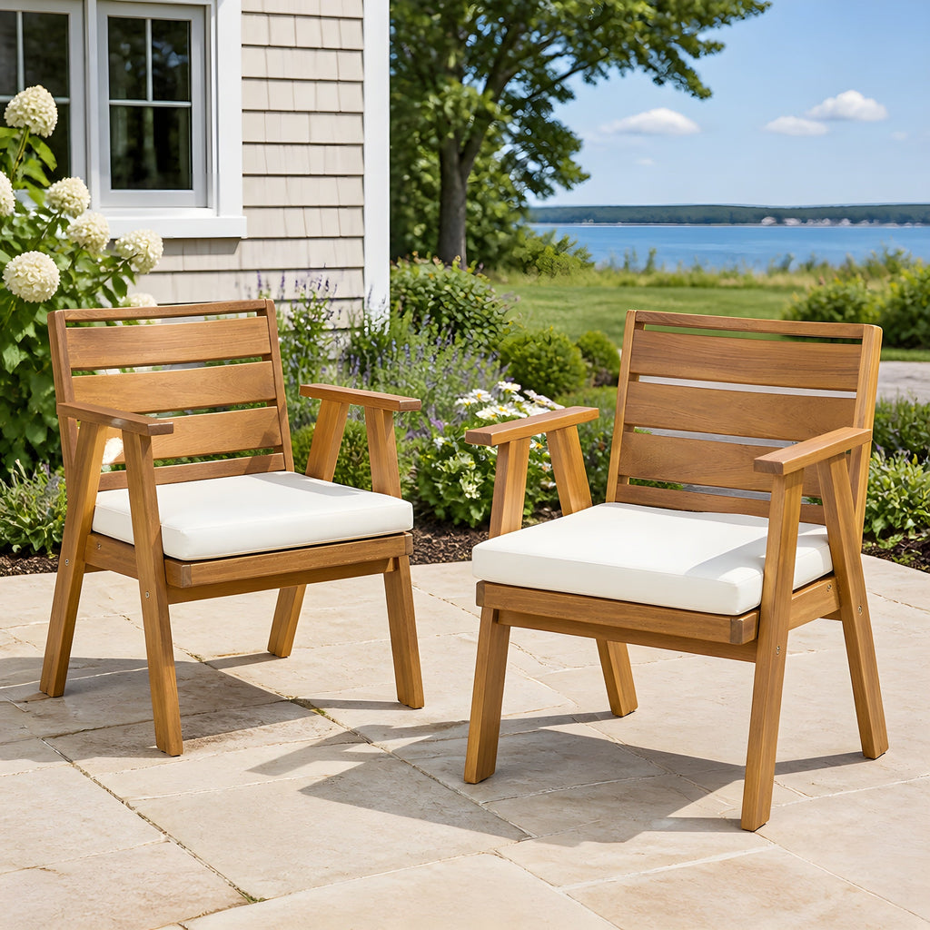 Outdoor Dining Chairs Set of 2, Acacia Wood Patio Chairs