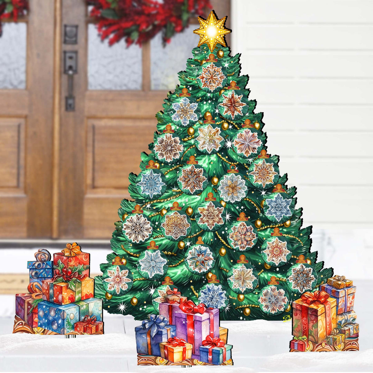 Snowflake-Themed Christmas Tree Outdoor Indoor Décor Wooden Christmas Decoration by G. Debrekht Christmas Décor - 8191504F-G