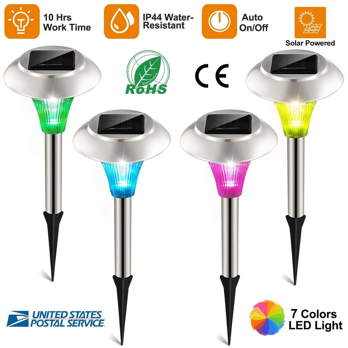 4-Pack Solar Garden Lights – Color-Changing IP44 Waterproof Pathway & Landscape Lights