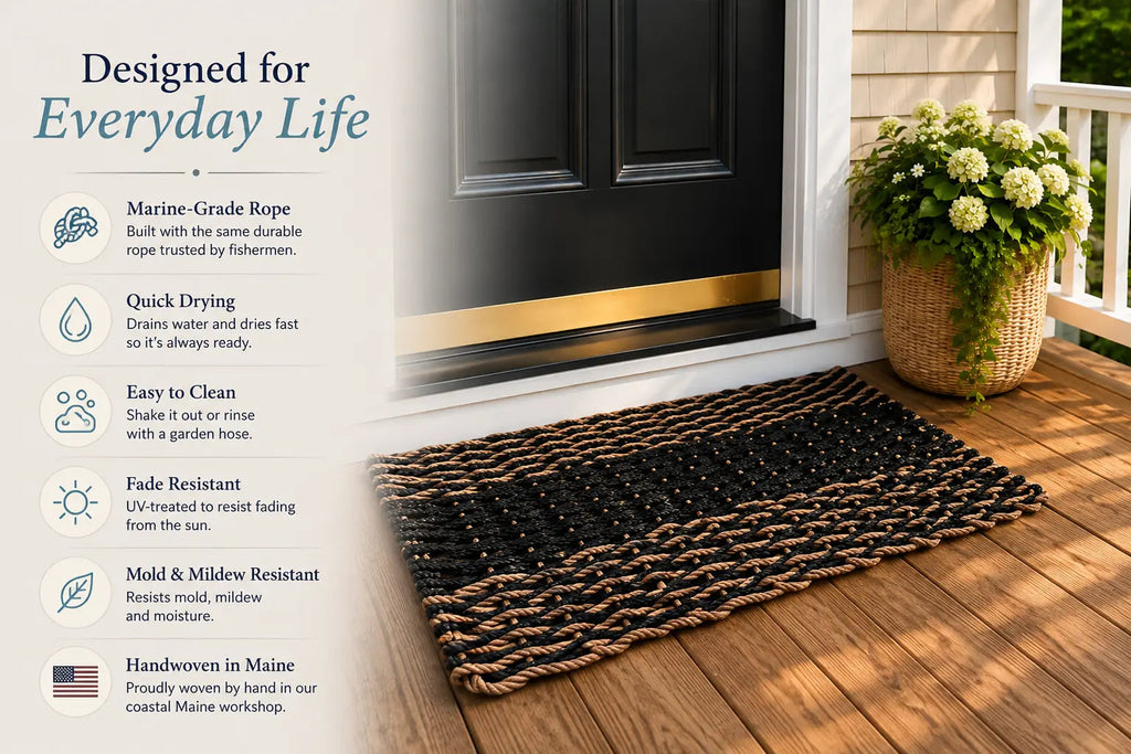 Blue, Gray & Seafoam 5-Stripe Lobster Rope Doormat