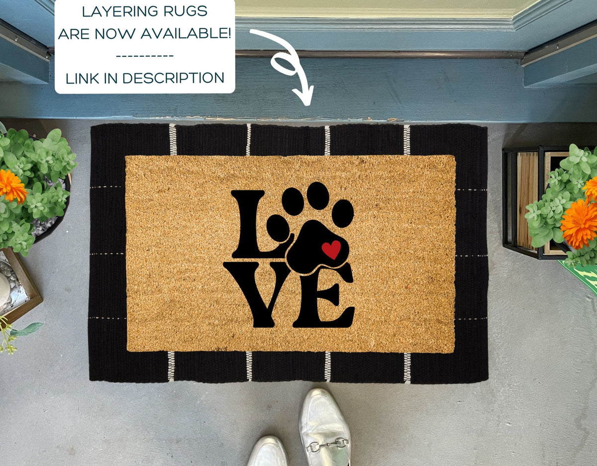 Dog Paw Love Doormat for Valentine's Day