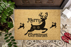 Merry Christmas Flying Reindeers Outdoor Bristle Doormat
