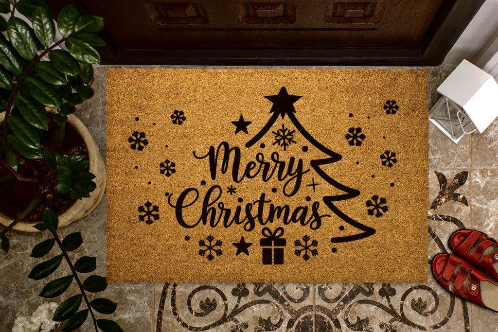Merry Christmas Holiday Tree Outdoor Bristle Doormat