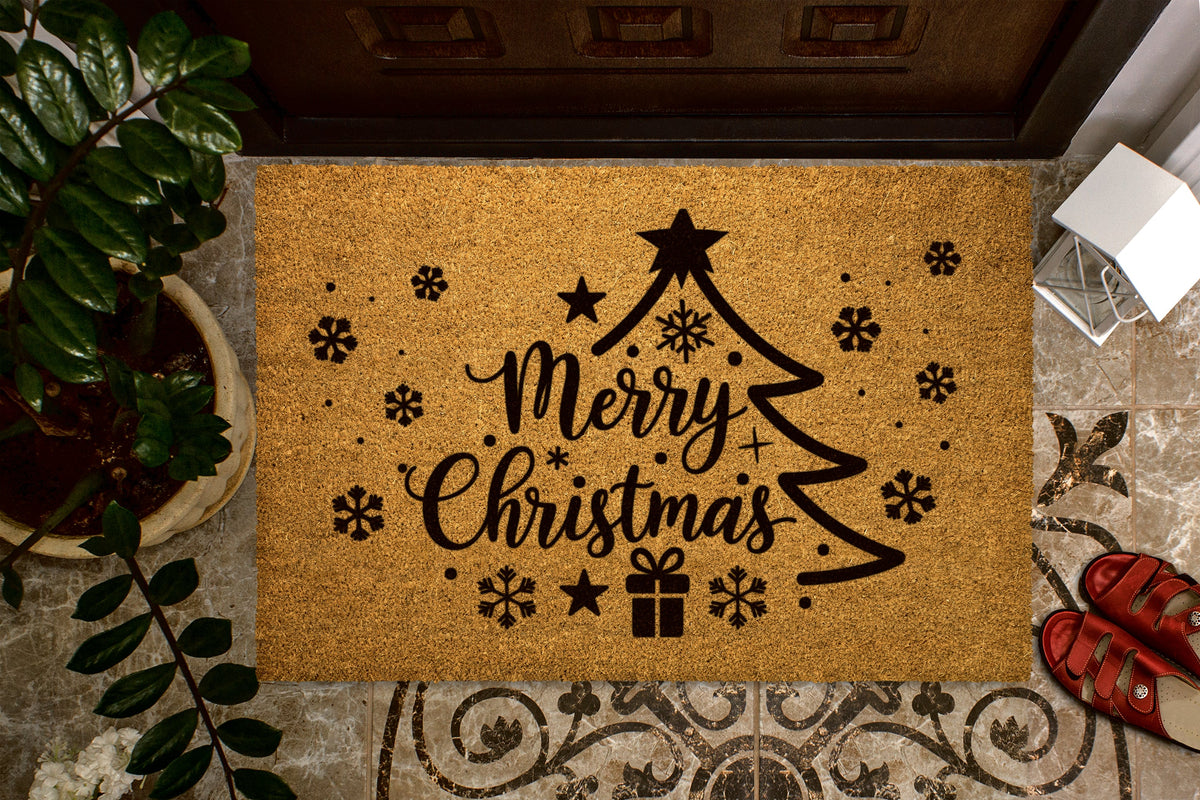 Merry Christmas Holiday Tree Outdoor Bristle Doormat