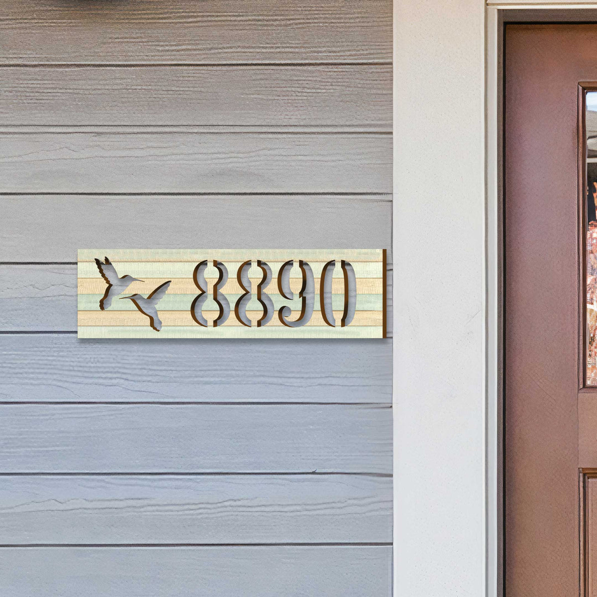Hummingbird House Number Sign – Handcrafted Wooden Address Plaque for Porch or Mailbox Post
