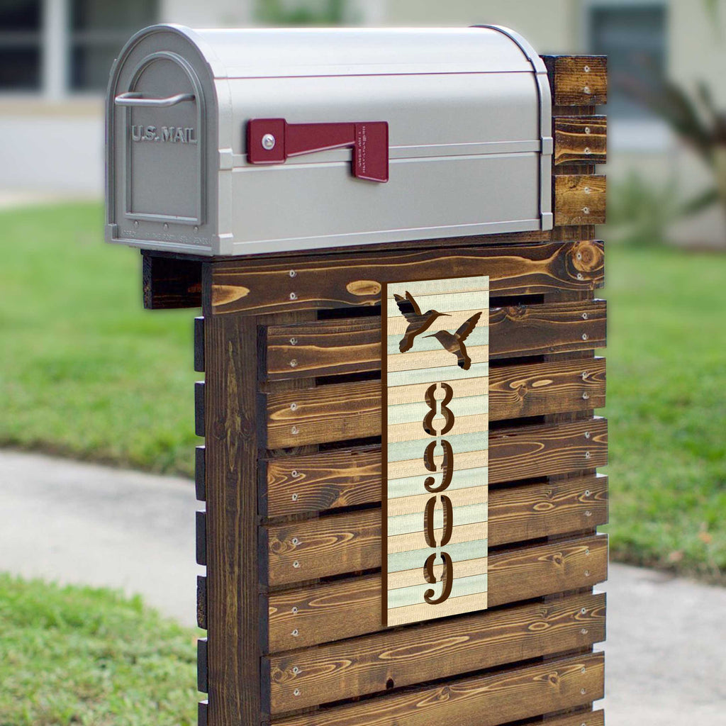 Hummingbird House Number Sign – Handcrafted Wooden Address Plaque for Porch or Mailbox Post