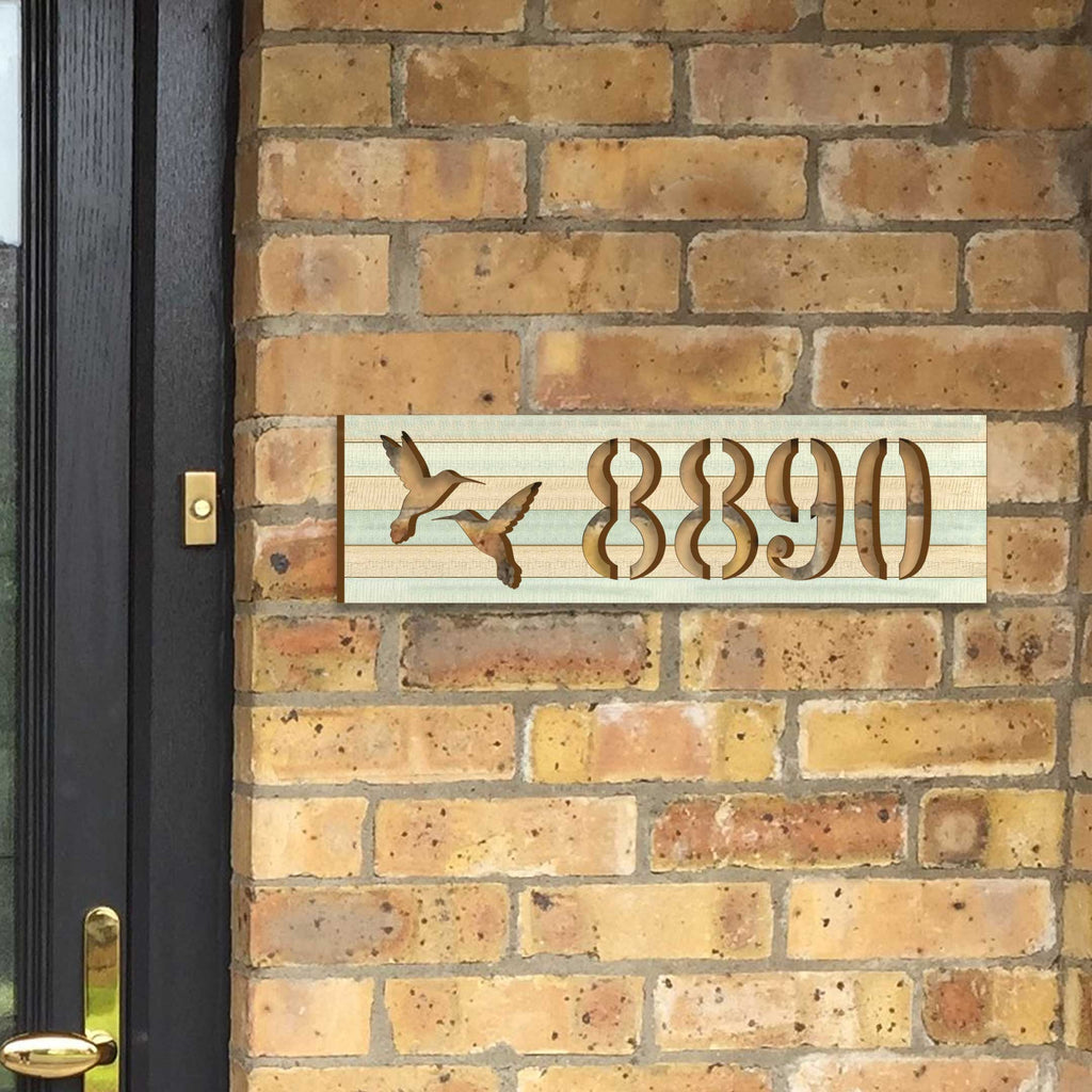 Hummingbird House Number Sign – Handcrafted Wooden Address Plaque for Porch or Mailbox Post