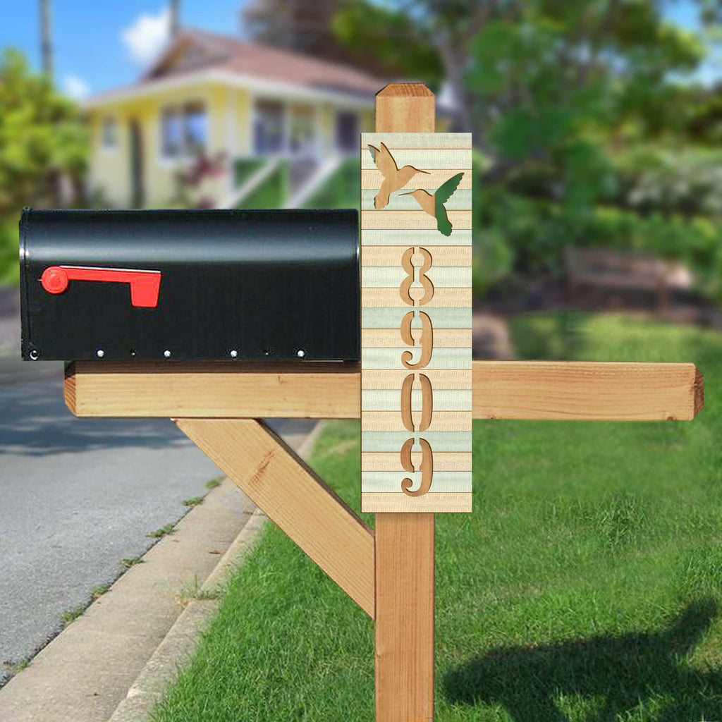 Hummingbird House Number Sign – Handcrafted Wooden Address Plaque for Porch or Mailbox Post