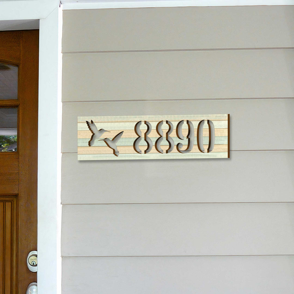 Hummingbird House Number Sign – Handcrafted Wooden Address Plaque for Porch or Mailbox Post