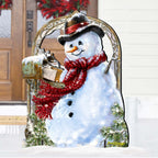 Seasons Greetings Snowman Outdoor Holiday Decor Dona Gelsinger Art - Holiday Lawn and Yard Wooden Decor - 8461038-2F-DG