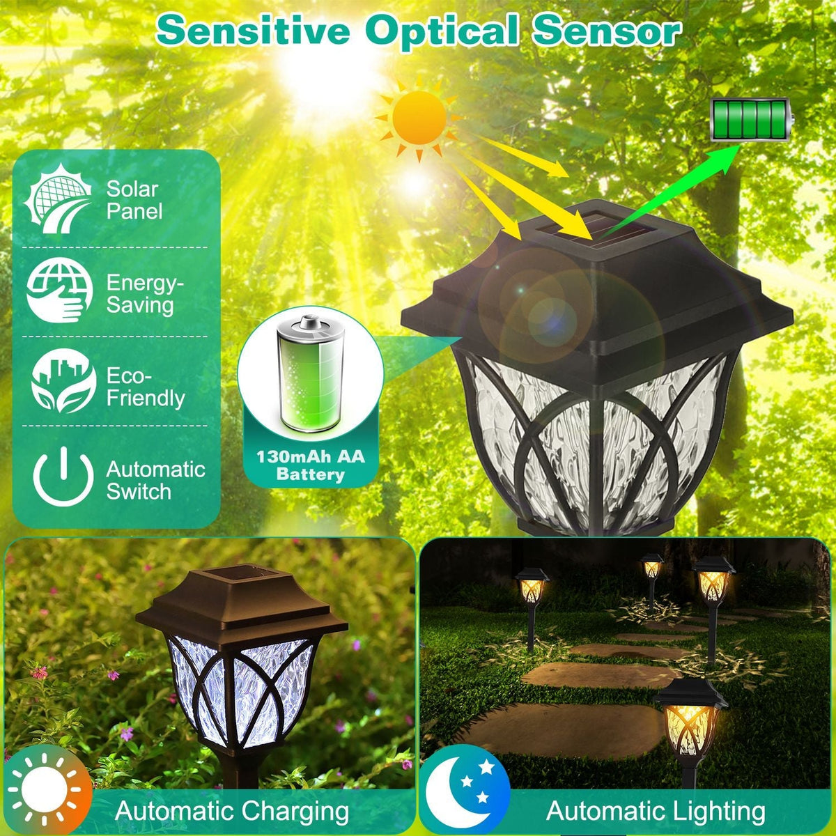 6-Pack Solar Stake Lights – IP45 Waterproof Outdoor Pathway & Landscape Lights
