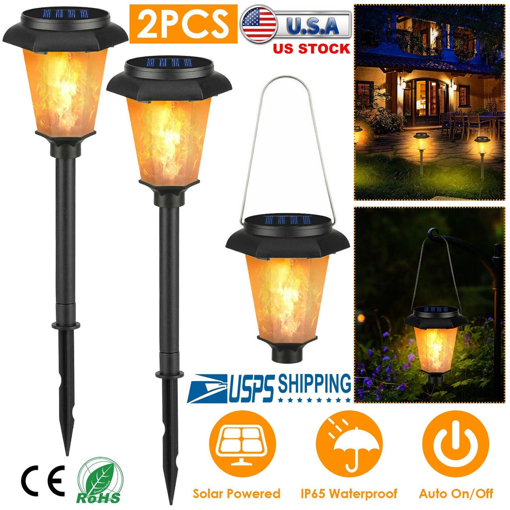 2-Pack Solar Flame Torch Lights – IP65 Waterproof Flickering Flame Stake Lights