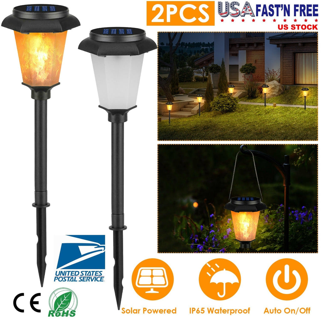 2-Pack Solar Flame Torch Lights – IP65 Waterproof Flickering Flame Stake Lights