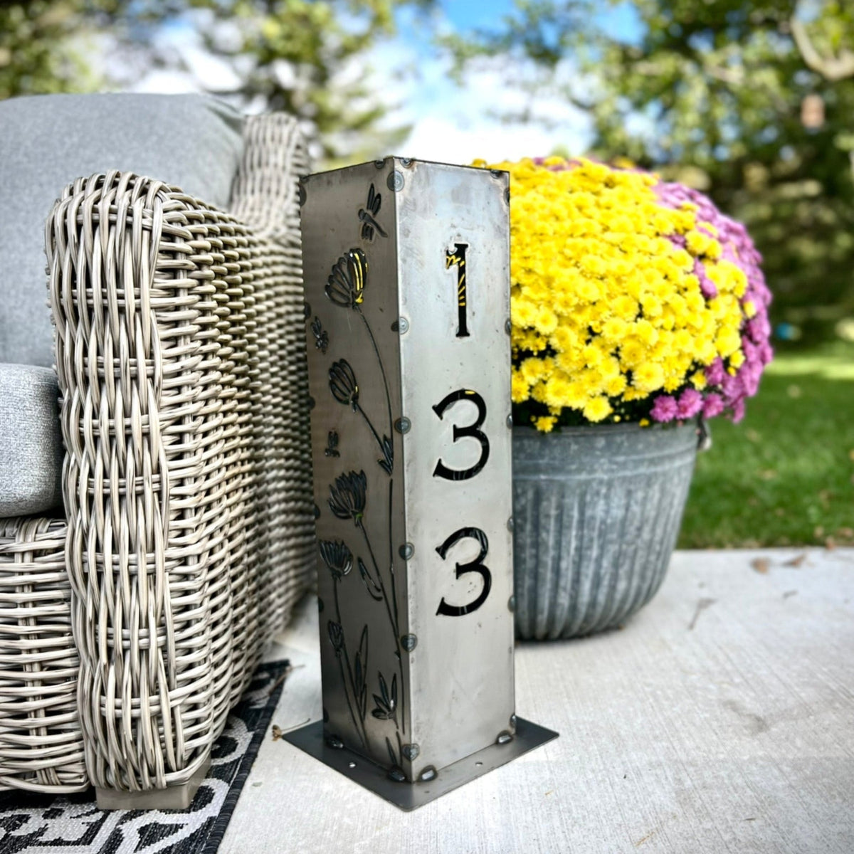 Home Address Wildflower Solar Pillar Light - Steel