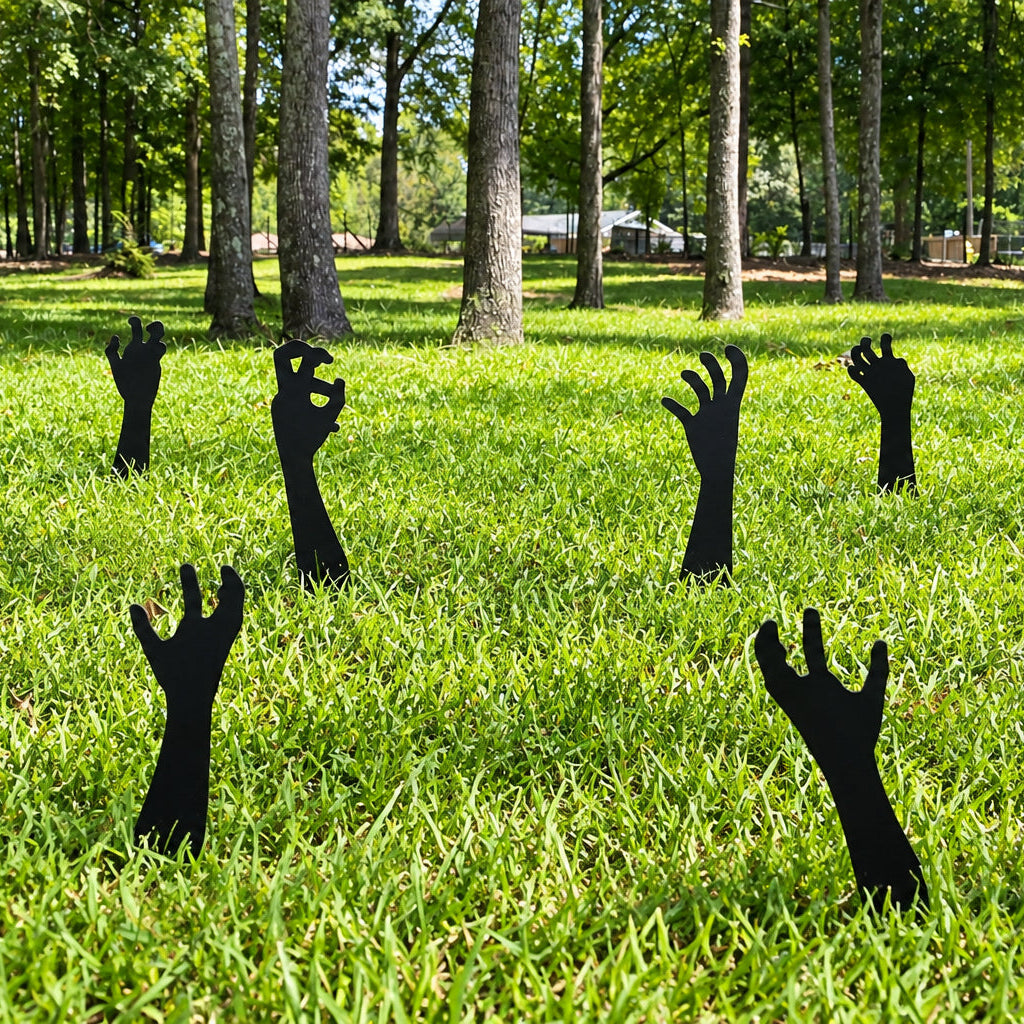 Zombie Hands Metal Yard Stakes | Halloween Lawn Decor Set