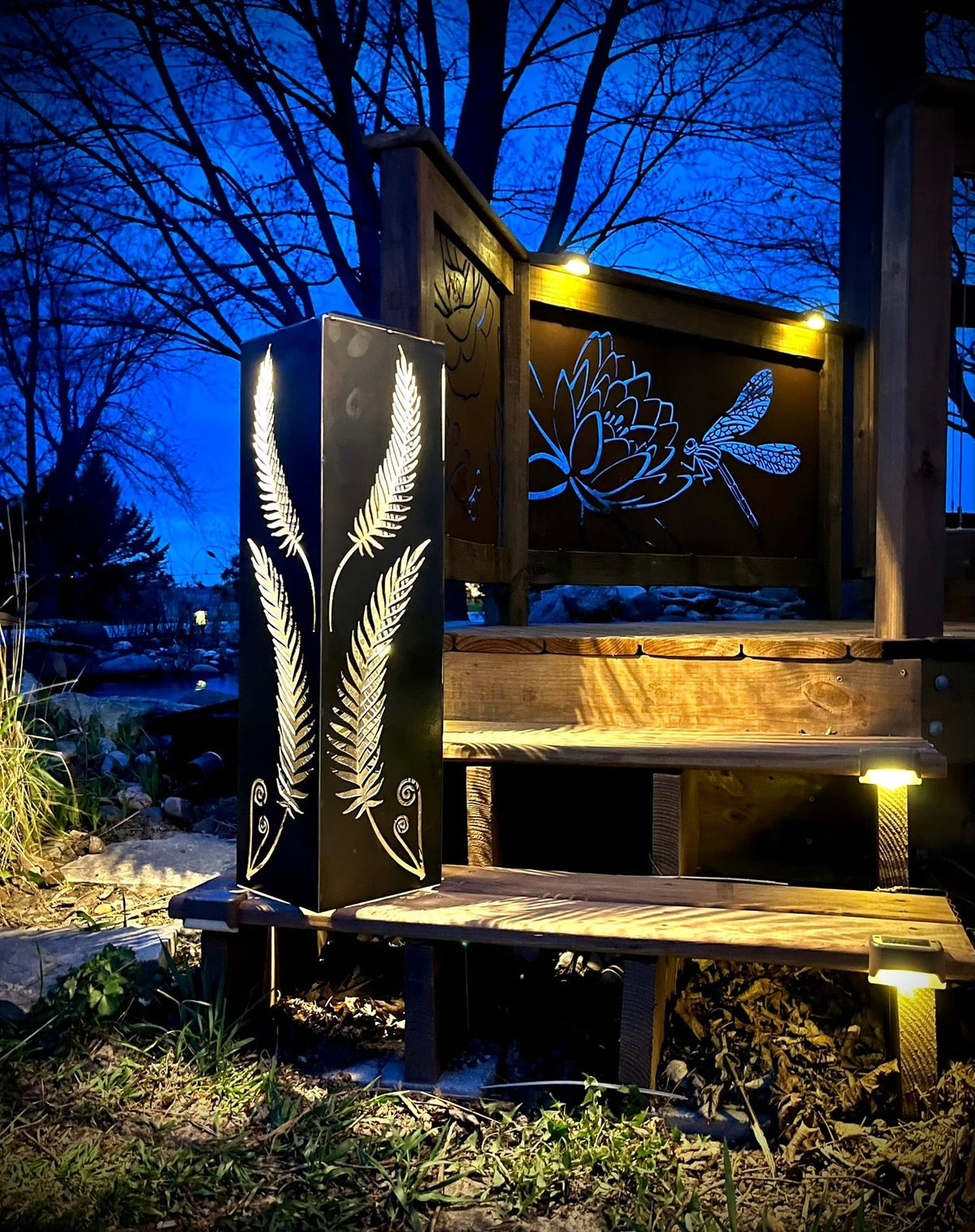 Rustic Metal Fern Luminary | Garden Column
